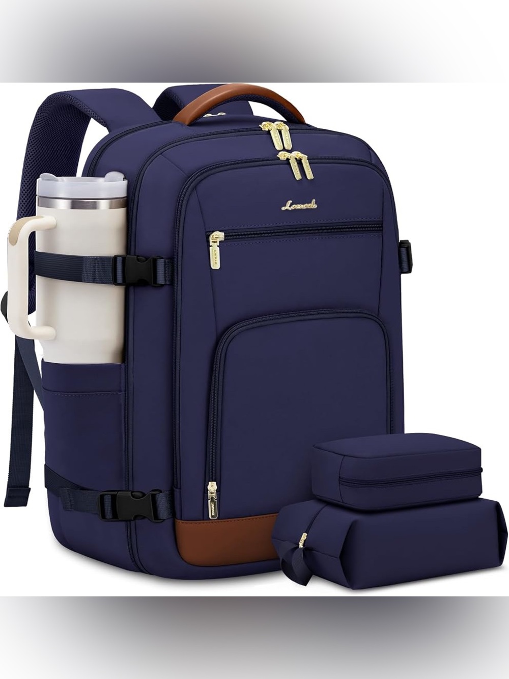 NWT Lovevook Blue Brown  Travel Backpack 40L Carry On Backpack with 2 Pack cube